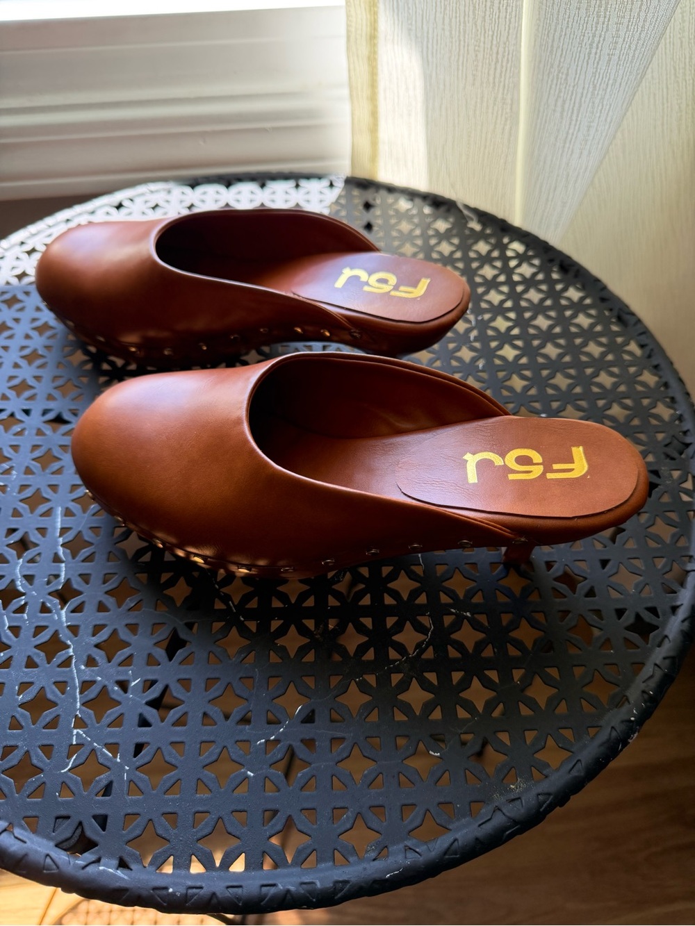 Frye Brown Leather Slip-On Mule Heels
